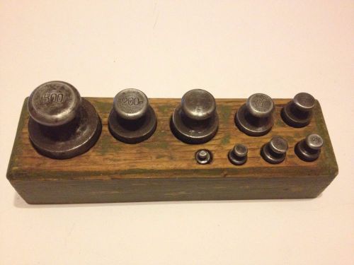 Old MATCHING 9 Weights set in the Wood block USSR 1947 VINTAGE weights SOVIET