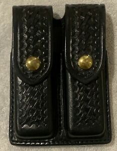 Aker Leather Basketweave Double Magazine Pouch 9mm Auto #510-2 - Glock