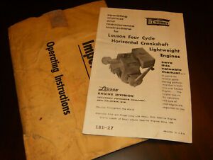 VINTAGE LAUSON Tecumseh horizontal SHAFT ENGINE OPERATING MANUAL