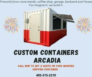 modified shipping container (snow-cone stand, firework stand, and more)