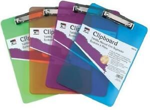 Transparent Plastic Clipboard with Low Profile Clip and Pull Out Hook