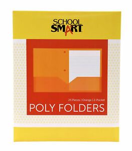 School Smart Two-Pocket Poly Folder with Three-Hole Punch, Orange, Pack of 25