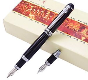 Duke Black Fountain Pen Double-Nibs Iridium Medium and Fude Calligraphy Nib Gift