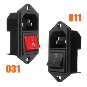 3 Pin IEC320 C14 Inlet Module Plug Fuse w/ Switch Male Power Socket 10A 250V