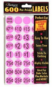 Sunburst Systems 7030 Priced Color Dot Garage Sale Pink 600 Ct. Pre-Printed L...