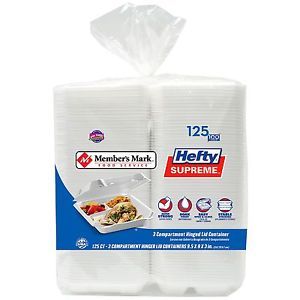 Hefty 3 Compartment 125 ct Hinged Take Out Food Tray Foam Containers Togo Boxes