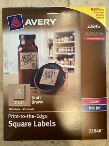 Avery 22846 Square Labels, 2 X 2, Kraft Brown, 25 Sheets 300 /pack