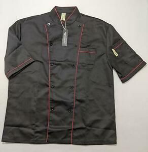 Uscarmen Men&#039;s Red Lining Chef Jacket Size Large Short Sleeves Black 1258