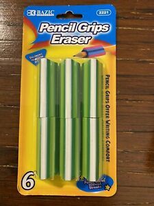 Bazic Pencil Grips Eraser 2221 Writing Comfort 6 Pack No Streaks Triangular Grn