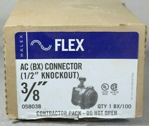 Halex Flex 3/8&#034; AC (BX) Connector 1/2&#034; Knockout 05803B Contractor Pack