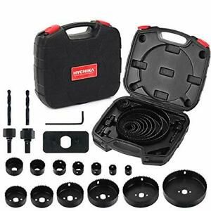 Hole Saw Set HYCHIKA 19 Pcs Hole Saw Kit with 13Pcs Saw Blades, 2 Mandrels, 2
