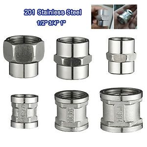 Stainless Steel 201 Pipe Fittings Coupler Female Socket Adapters 1/2&#034; 3/4&#034; 1&#034;