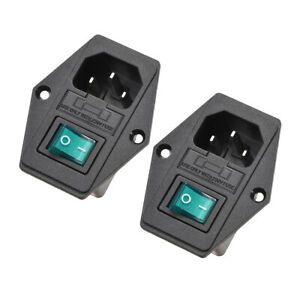 Inlet Module Plug 10A Fuse Switch 10A 250V 3 Pin IEC320 C14 Green 2pcs