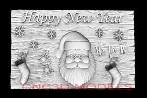 3D Model STL for CNC Router Artcam Aspire Happy New Year Santa Claus D758