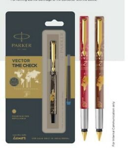 PARKER VECTOR TIMECHECK BLUE FOUNTAIN PEN WITH GOLD TIRM 3 BODY COLOURS