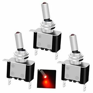 /3Pcs Rocker Lighted Toggle Switch 12V 20A Heavy Duty Racing Car Automative Red