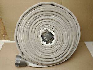 3&#034; canvas vintage fire supply hose 50&#039; white
