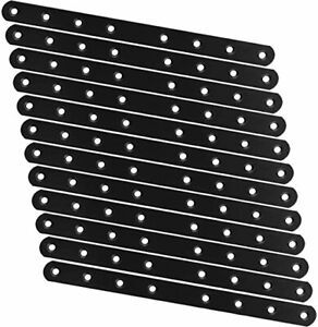12 PCS Black Straight Braces, Cast Iron 250MM x20MMx3MM Heavy Duty Corner Braces