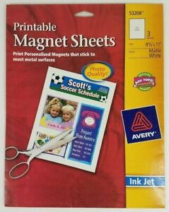 NIP Avery 53208 Printable inkjet 8.5&#034;x11&#034; magnetic sheets 3 pack Matte White