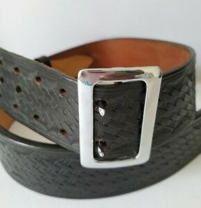 VTG C. A. Hoffman &amp; Son Basket Weave Black Leather Police Duty Security Belt 38