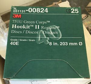 3M 75IU Green Corps Hookit II Regalite 25 discs 8” 40E N051131-00824