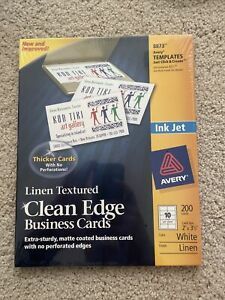Avery Linen Texture 200 Business Cards Inkjet 2”  X 3 1/2” Matte White 8873