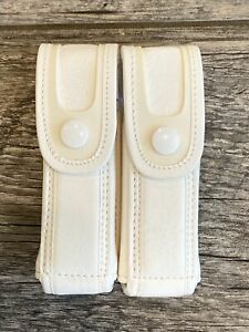 NEW - White Leather Double Magazine Pouch White Snaps by GK Pro 9mm
