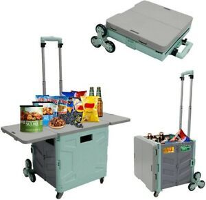 Upgrade Foldable Utility Cart Shopping Grocery Cart Green Grey with Cover Board
