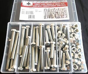 100pc GOLIATH INDUSTRIAL 12MM HIGH TENSILE NUT AND BOLT ASSORTMENT METRIC HTNB12