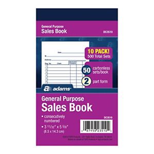 Adams General Purpose Sales Book, 2-Part, Carbonless, White/Canary, 3-11/32&#034; x