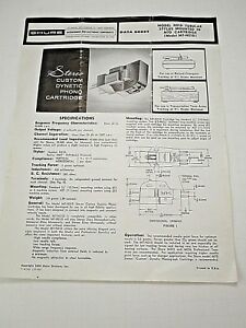 Shure Stylus Dynetic Phono Cartridge Data Sheet &amp; Instructions 1958
