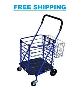 Steel Shopping Cart Blue W/ Accessory Basket W/ Removable Base Support