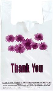 Purple Flower Thank You Plastic t-Shirt Bags - 300 pcs/roll