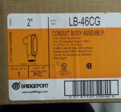 2 bridgeport 2&#034;  aluminum conduit body  lb-46cg for sale