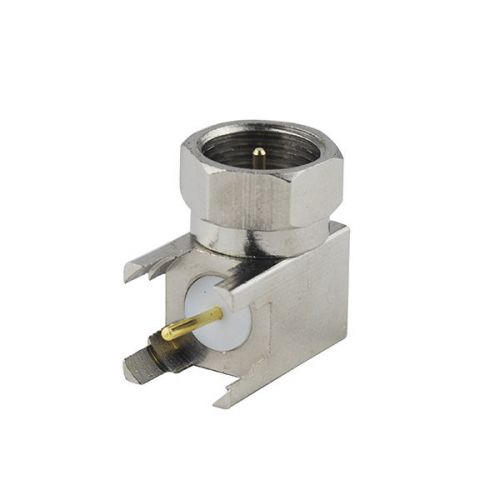 F thru hole male plug right angle pcb mount nickelplated 75 ohm connector new for sale