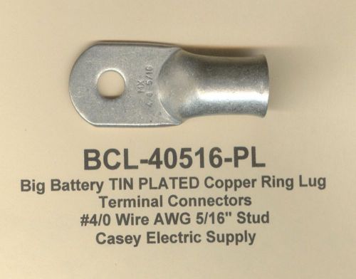 2 big tin plated copper ring lug terminal connectors #4/0 wire awg 5/16&#034; molex for sale