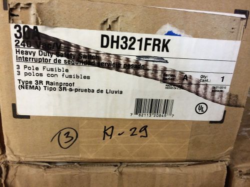 New cutler hammer disconnect switch dh321frk 3p 3r 30a 240v fusible for sale