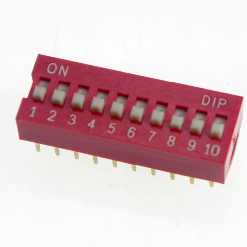 10 x DIP Switch 10 Positions 2.54mm Pitch Through Hole Silver Top Actuated Slide