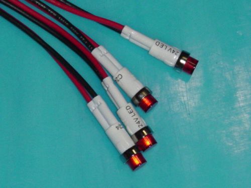 Lot of 4 red leds panel mount 24 volt dc with leads for sale