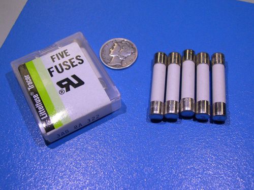 PACK of 5 FUSES - LITTELFUSE 322008 Very Fast Acting CERAMIC 8A 250V 3AB NEW