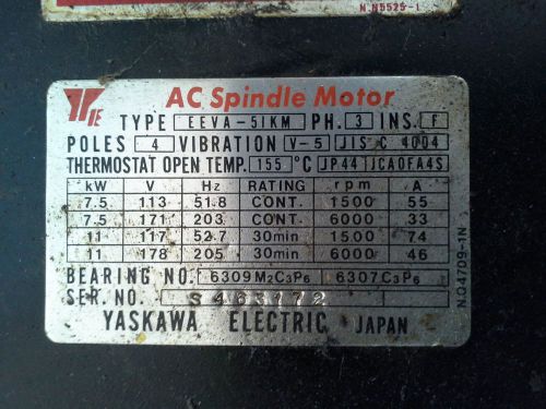Yaskawa EEVA-51KM AC Spindle Motor