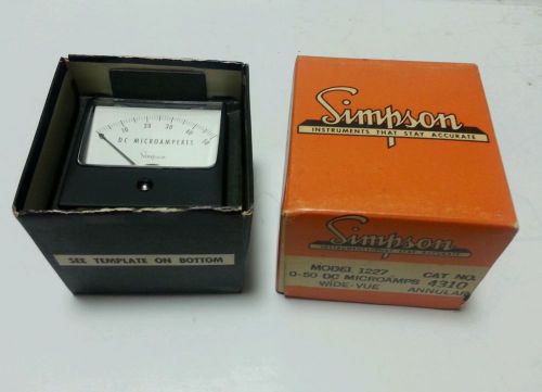 Simpson DC Amp Panel Meter Model 1227 0-50 DC Microamps wide-vue new NOS