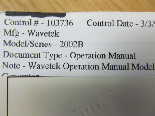 Wavetek 2002B Sweep/Signal Generator Operation Manual