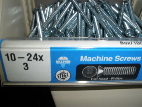 10-24 X 3&#034; Flat head phillips drive machine screws zinc (79) total 10-24