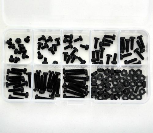 Metric m3 black nylon screw &amp; nut assorted kit, m3 x4 x5 x6 x8 x10 x12 x15 x18mm for sale