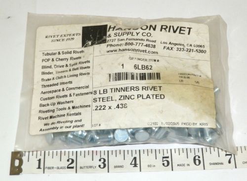 125 ea 8 lb tinners rivets, 0.222&#034; dia., 7/16&#034; long hanson rivet trsl08  (off2b) for sale