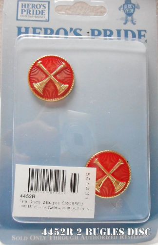 Fire disc 2 bugles crossed  red enamel/gold  15/16&#034;.  hero&#039;s pride model 4452r for sale