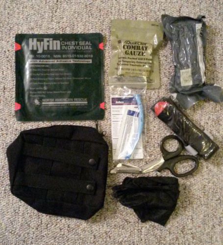 Police IFAK Trauma Molle Bag Quik Clot combat gauze, CAT, Chest Seal - HemCon