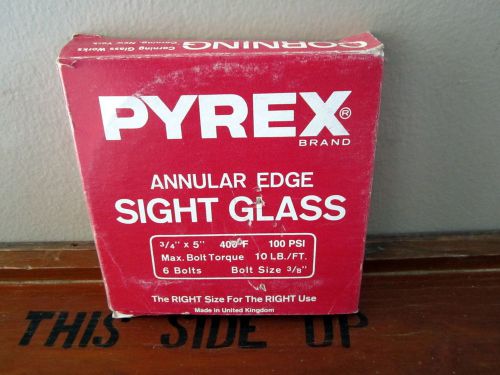 Pyrex annular edge 3/4&#034; x 5&#034; sight glass~400f 100 psi~new in box~ for sale
