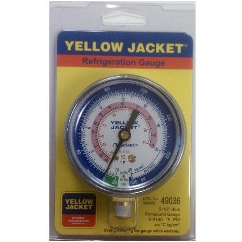 Yellow Jacket 49036 2-1/2&#034; gauge °F &amp; C blue compound 30&#034;-0-300 R-410a
